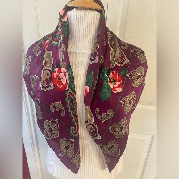 Adrienne Vittadini Silk Raspberry Floral Scarf - Picture 1 of 6